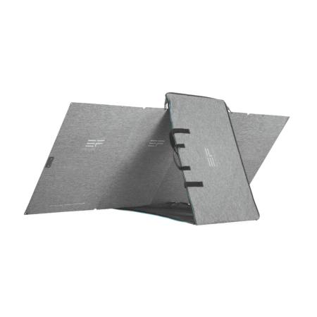 Foldable off-grid solar power system with monocrystalline silicon cells, portable and lightweight design, ideal for sustainable energy solutions in remote locations.