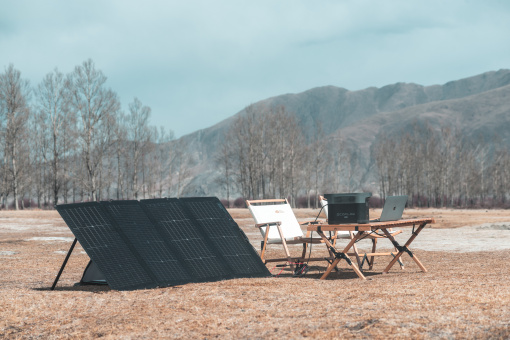 EcoFlow 220W solar panel and Delta Max outdoors