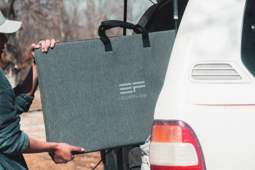 The EcoFlow 220W solar panel fits neatly into your boot space