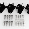 Black metal mounting brackets with screws and washers for off-grid solar power system installation. Suitable for renewable energy setups and durable outdoor use.