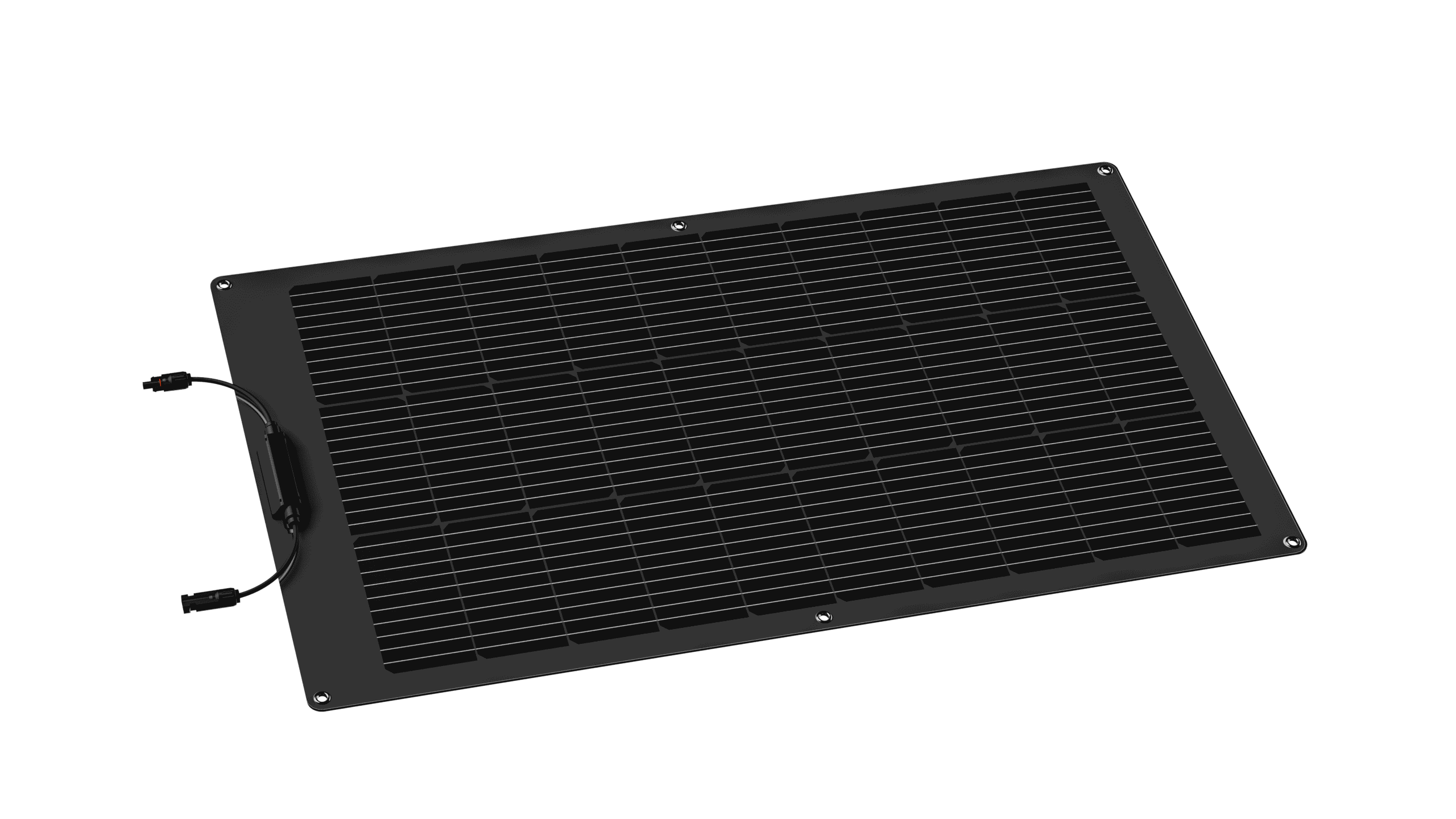 Flexible black solar panel for off-grid renewable energy solutions, ideal for sustainable living and portable power systems.