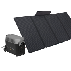 The EcoFlow Delta Pro and 400W portable solar panel side view
