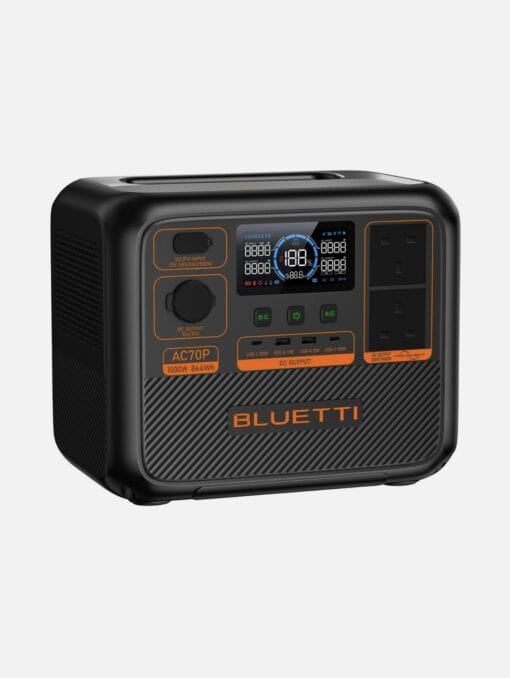 Portable solar generator with digital display, multiple charging ports, and AC/DC outlets for off-grid power solutions. Perfect for camping, outdoor adventures, or emergency backup.