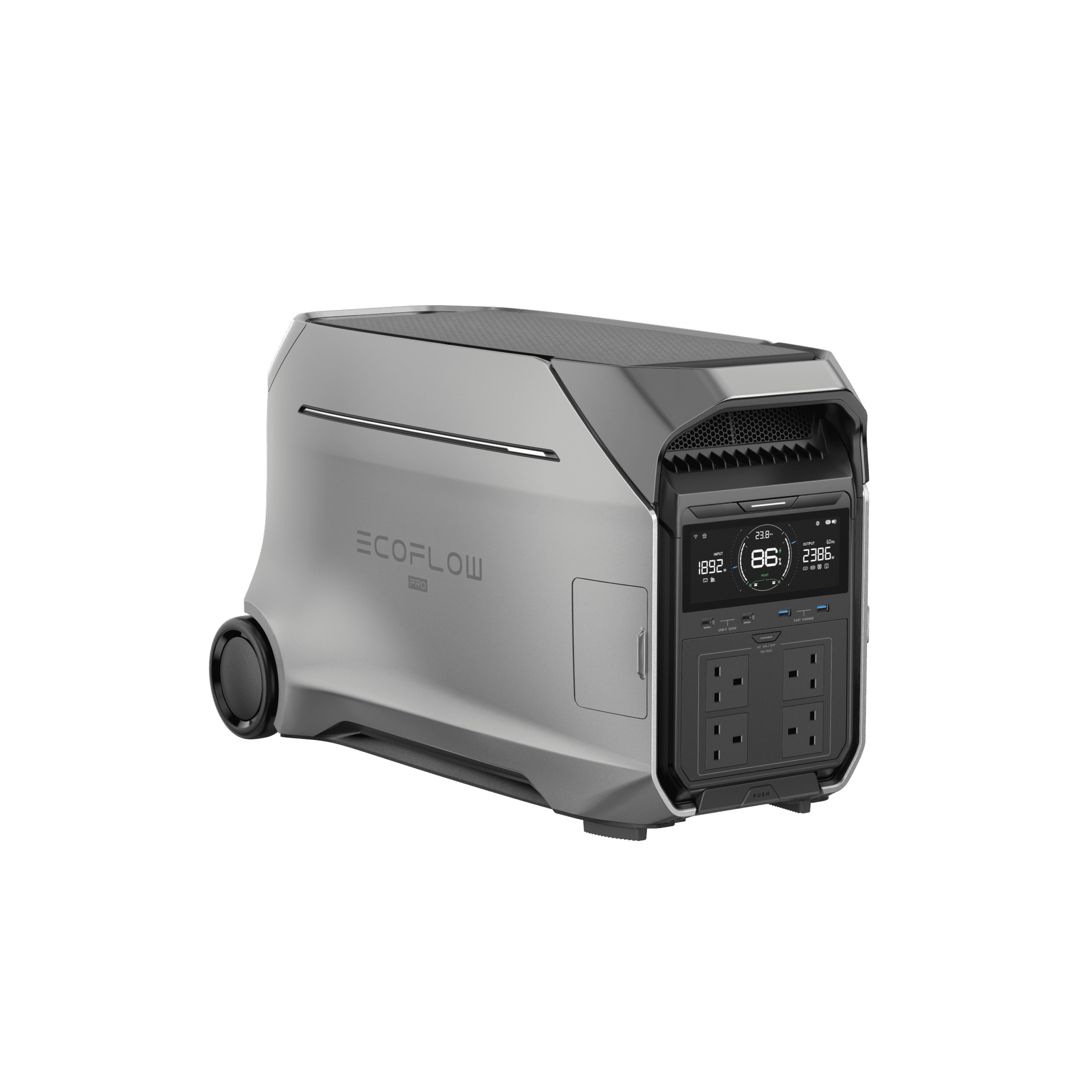 EcoFlow portable power station for off-grid living and renewable energy solutions, featuring multiple outlets and smart controls for reliable energy storage and usage.