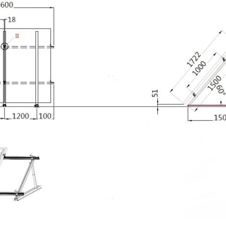 Lightweight off-grid solar panel mounting structure blueprint with detailed measurements and angle specifications for sustainable renewable energy solutions.