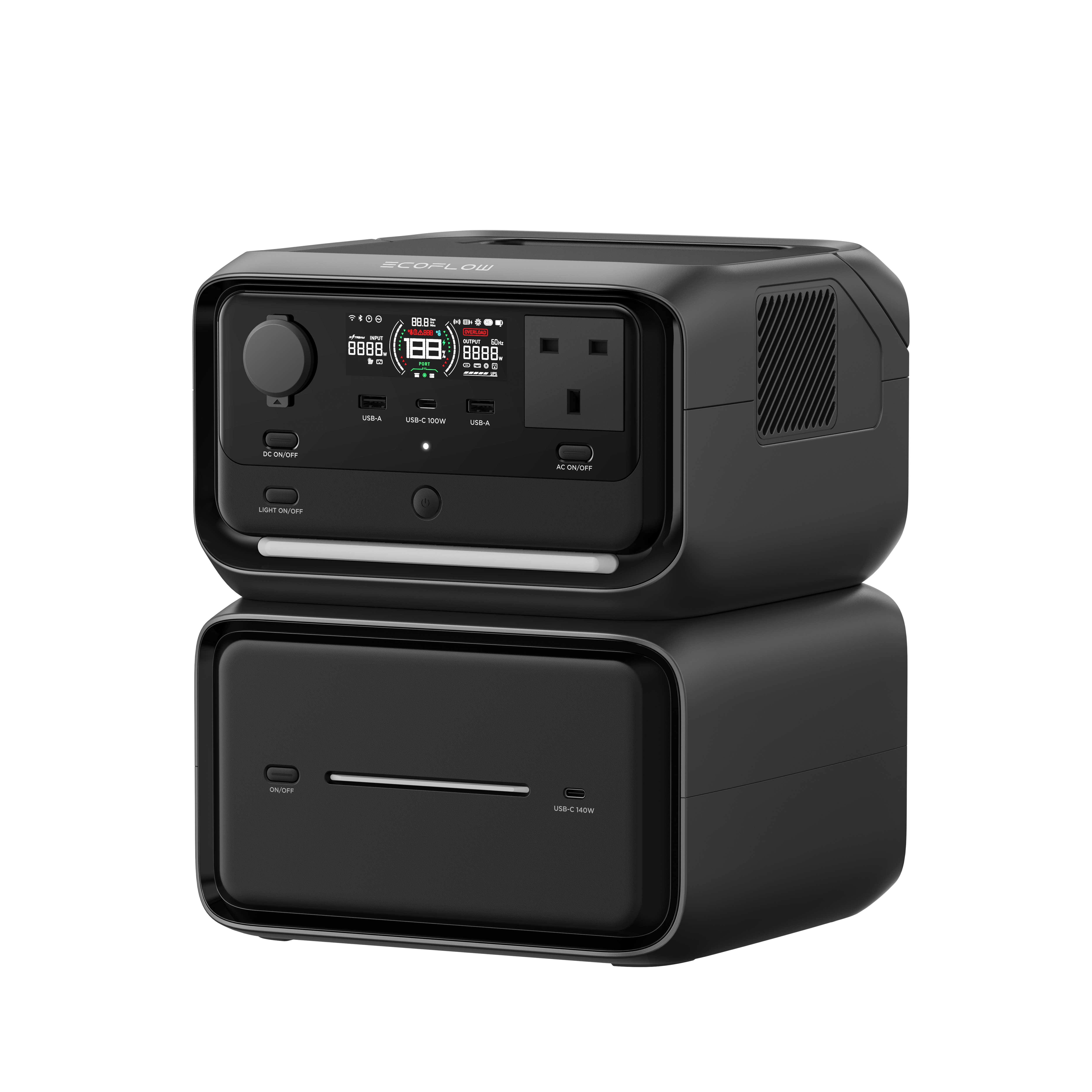 EcoFlow RIVER 3 Max Plus portable power station front angle view on white background