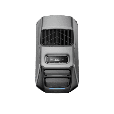 Portable off-grid air conditioning unit with digital control panel and air vents for efficient cooling in remote locations.