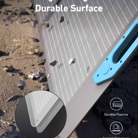 Heavy-duty aluminium solar panel with durable fluorine coating, ideal for off-grid energy solutions in rugged outdoor environments. Features scratch-resistant surface and long-lasting performance.