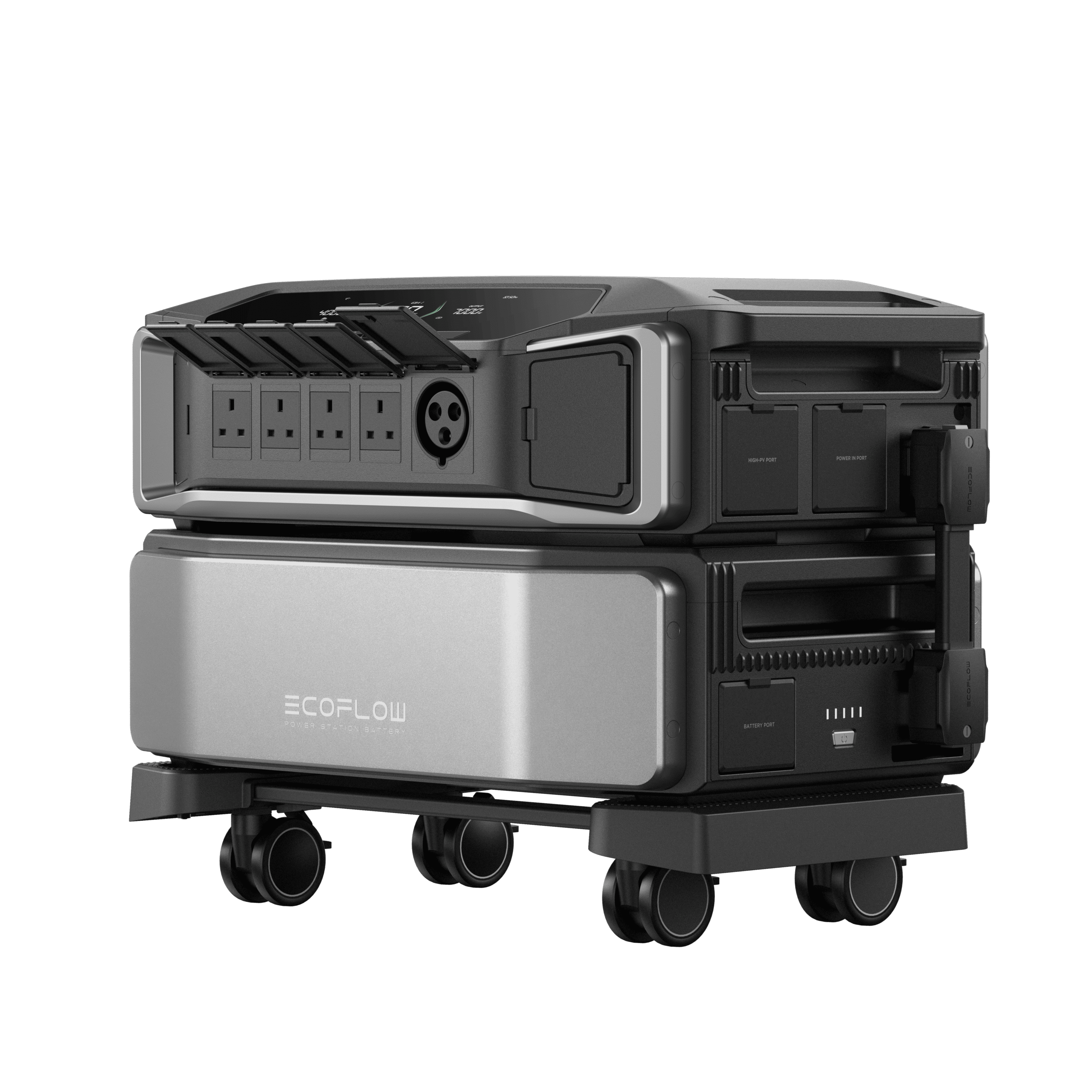 Versatile EcoFlow portable power station with multiple socket options for off-grid renewable energy solutions.