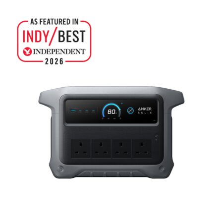 Anker SOLIX C1000 Gen 2 portable power station with UK sockets and Indy Best award badge