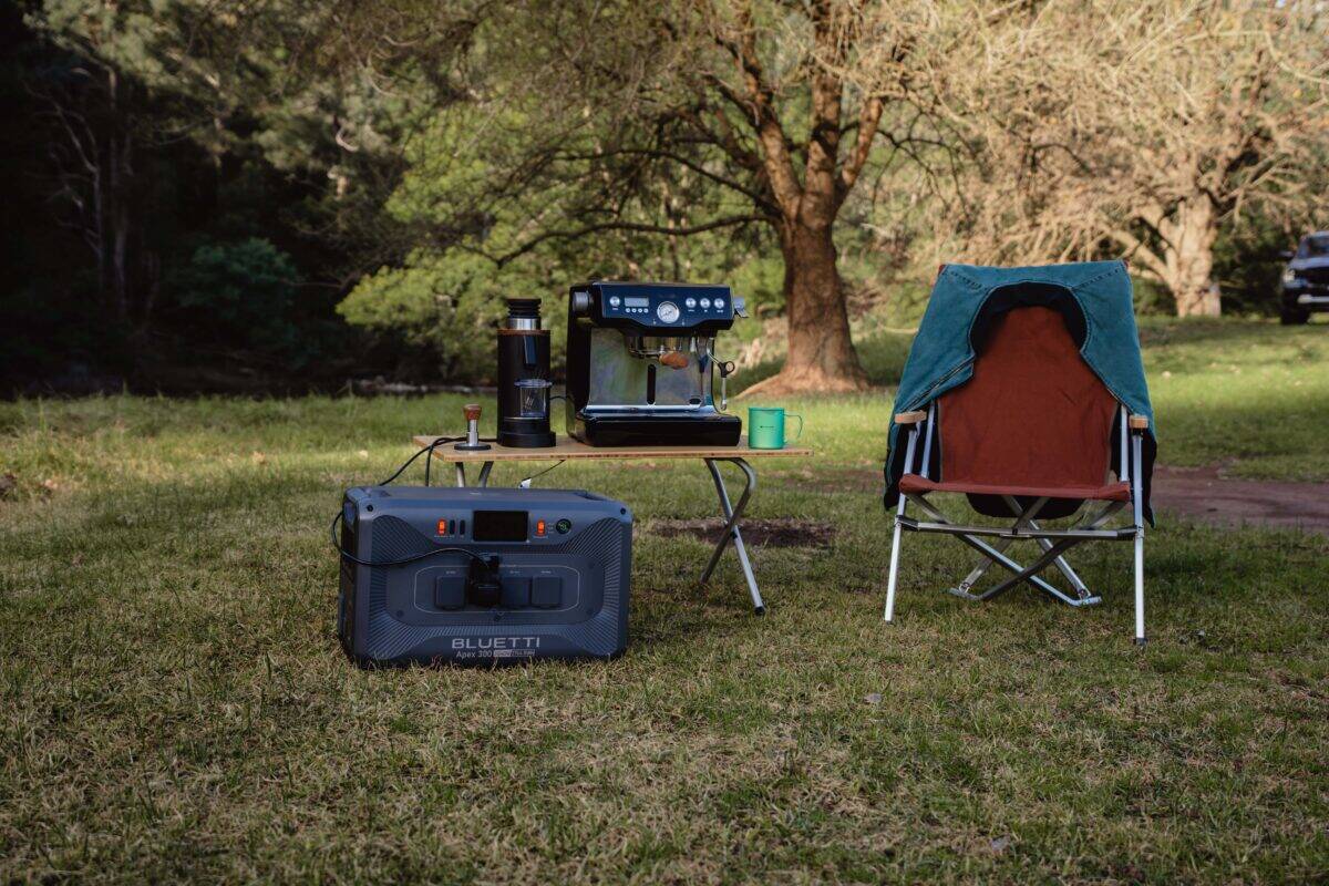 The Bluetti APEX 300 portable power station in use outdoors.