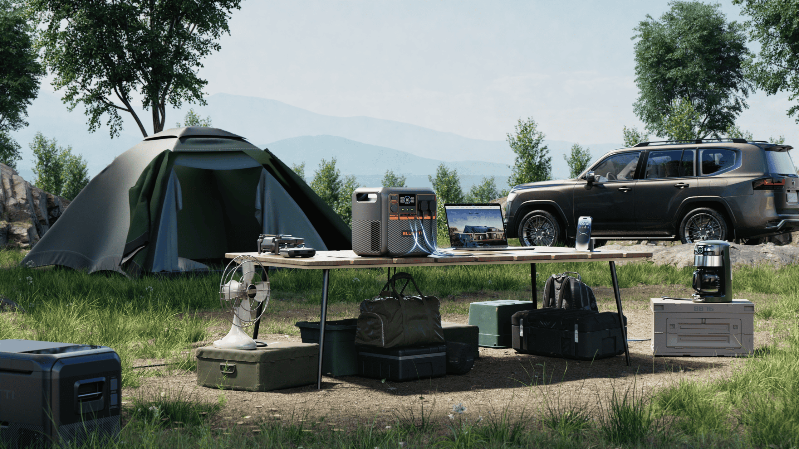 Bluetti AC200P portable power station used for camping in Ireland