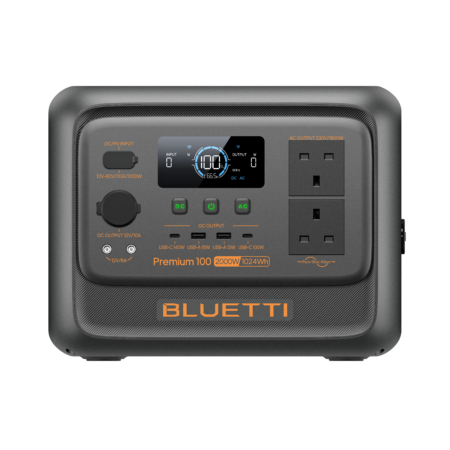 Bluetti Premium 100 V2 portable power station front view showing display and ports Ireland